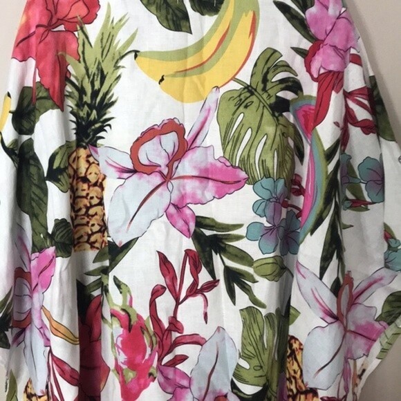 Peck & Peck Linen Floral Poncho Top Copper Beaded Neckline Kimono Sleeves large - Picture 8 of 10